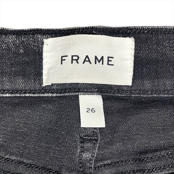 FRAME Le High Straight Raw Edge Jeans in Rockstar Acid-Washed Black Size 26 - Picture 8 of 9